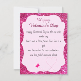 Happy Valentine's Day Rose Pink Blush Glitzer Mitteilungskarte