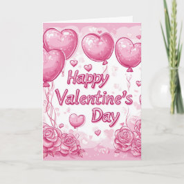 Happy Valentines Day Rose und Herz rosa Karte