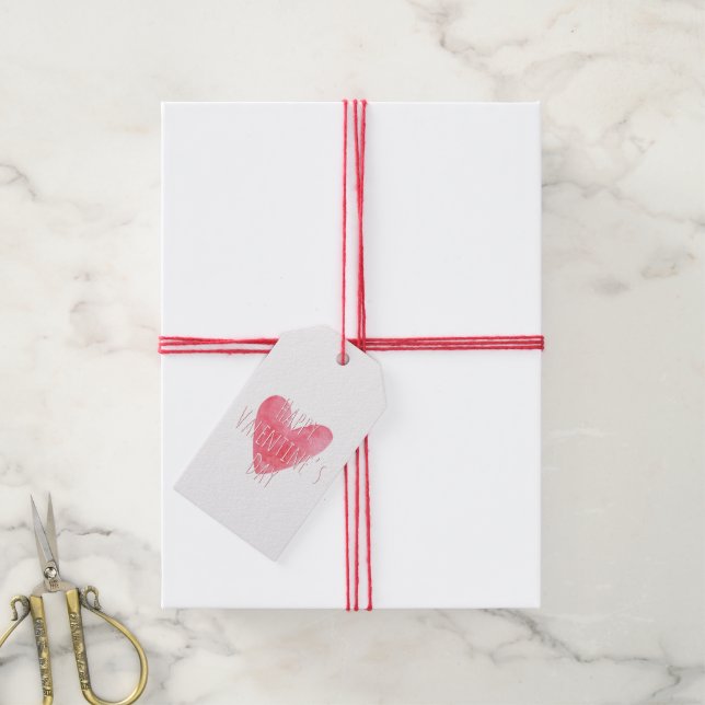 "Happy Valentine's Day" Rotes Wasserfarbenherz Geschenkanhänger (Mit Garn)