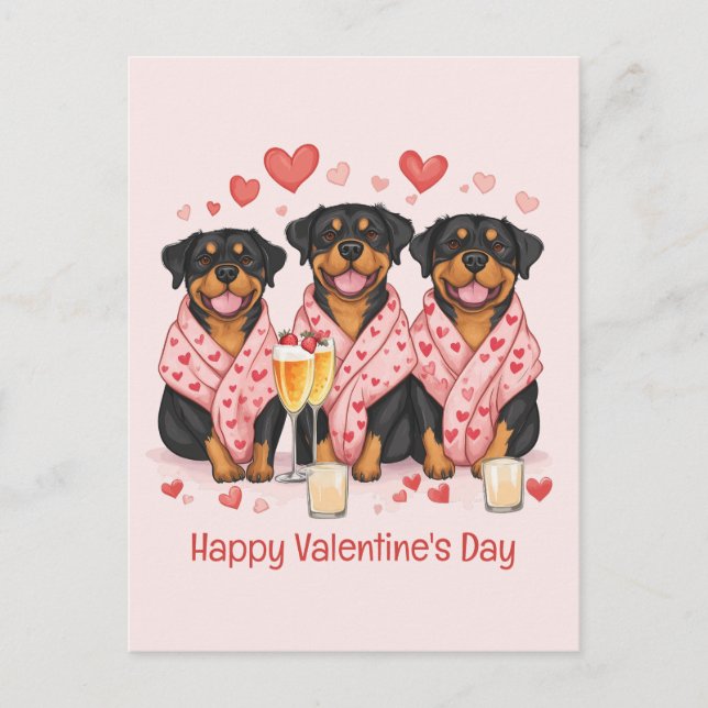 Happy Valentines Day Rottweiler Hunde Postkarte (Vorderseite)