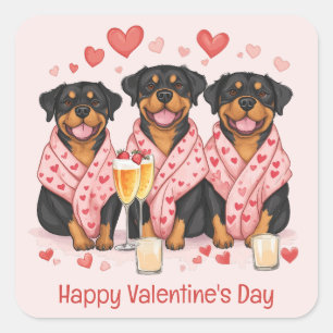 Happy Valentines Day Rottweiler Hunde Quadratischer Aufkleber