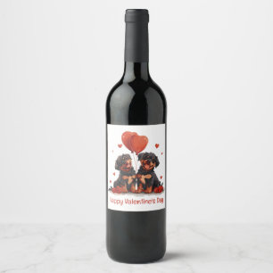 Happy Valentines Day Rottweiler Hunde Weinetikett