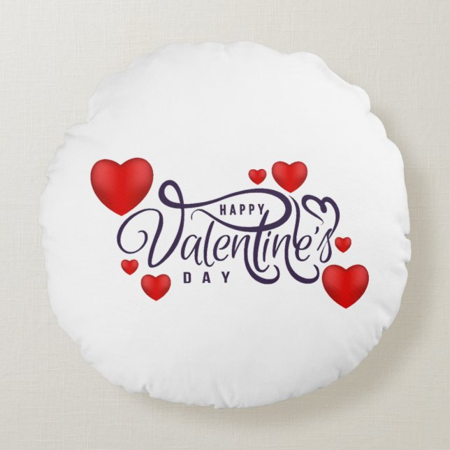 Happy Valentine's Day Rundes Kissen (Vorderseite)