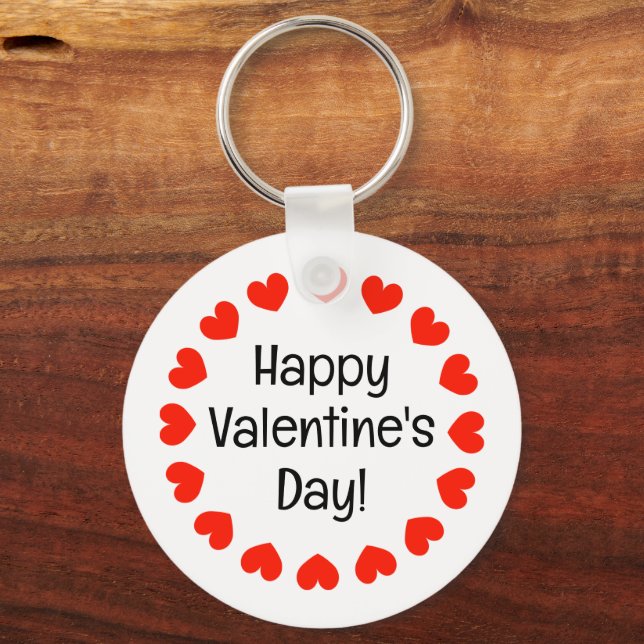 Happy Valentine's Day rundet rote Herzen Brauch Schlüsselanhänger (Vorderseite)