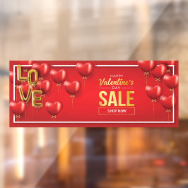 Happy Valentine's Day Sale Red Hearts Gold Text Fensteraufkleber