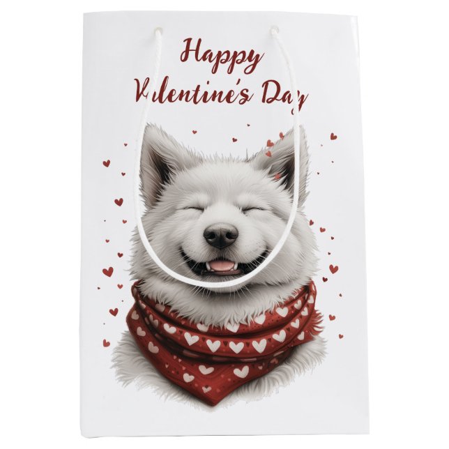 Happy Valentines Day Samoyed Dog Mittlere Geschenktüte (Vorderseite)