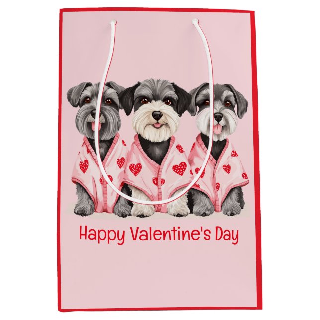Happy Valentines Day Schnauzer Hunde Mittlere Geschenktüte (Vorderseite)