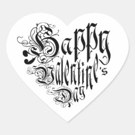 Happy Valentine's Day Schwarz-weiß whimsical Herz-Aufkleber