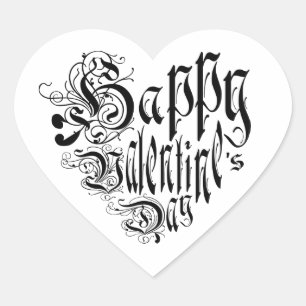 Happy Valentine's Day Schwarz-weiß whimsical Herz-Aufkleber