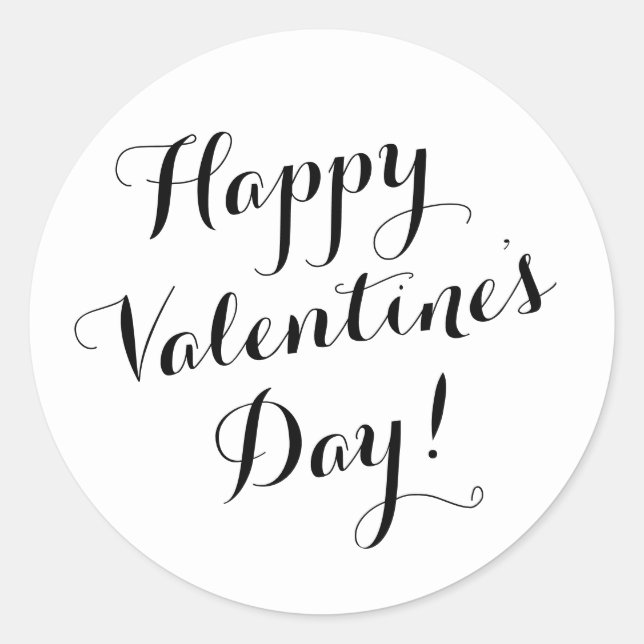 Happy Valentine's Day schwarze Skriptkalligrafie Runder Aufkleber (Vorderseite)