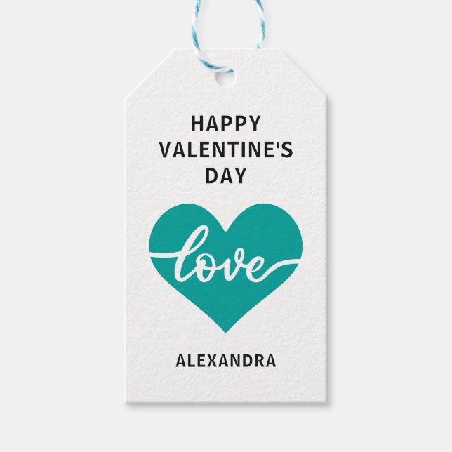 Happy Valentine's Day Sea Green Liebe Geschenkanhänger (Vorderseite)