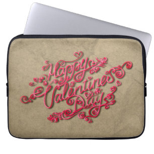 Happy Valentine's Day sepia Herz rot Buchstaben Laptopschutzhülle