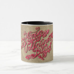 Happy Valentine's Day sepia Herz rot Buchstaben Tasse