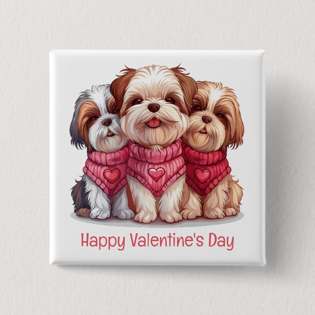 Happy Valentines Day Shih Tzu Dogs Button (Vorderseite)