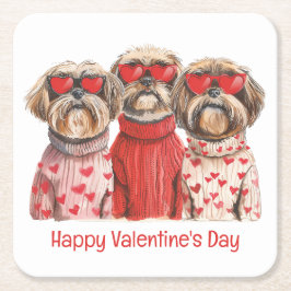 Happy Valentines Day Shih Tzu Dogs Rechteckiger Pappuntersetzer