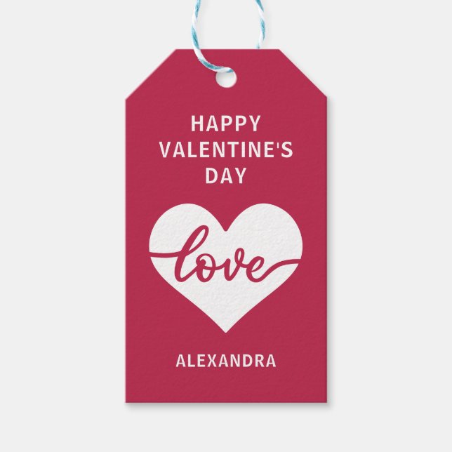 Happy Valentine's Day simple magenta Herz Liebe Geschenkanhänger (Vorderseite)