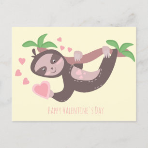 Happy Valentine's Day Sloth Hearts Illustration Postkarte