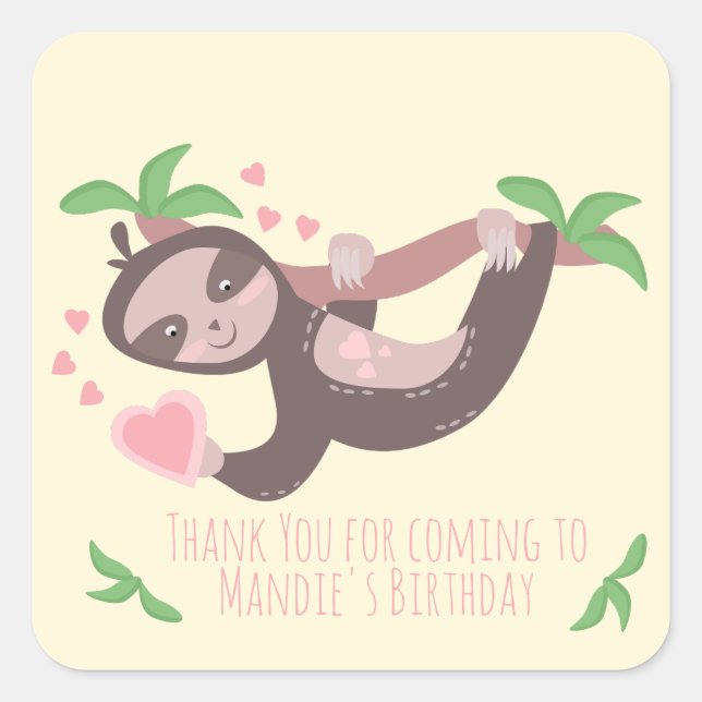 Happy Valentine's Day Sloth Herzenslust zum Geburt Quadratischer Aufkleber (Vorderseite)
