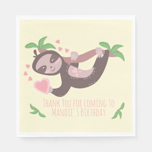 Happy Valentine's Day Sloth Herzenslust zum Geburt Serviette (Vorderseite)