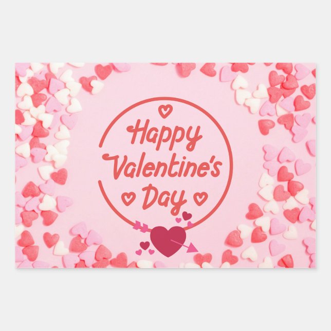 Happy Valentine's Day so viele Herzen Geschenkpapier Set (Vorderseite)