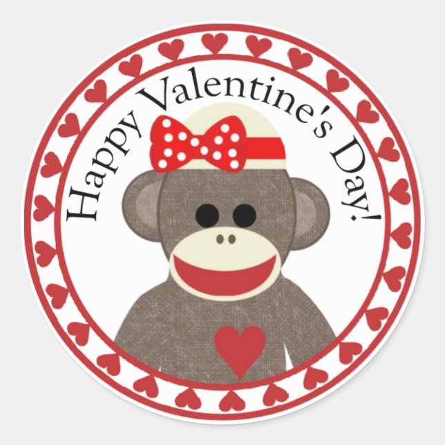 Happy Valentine's Day Sock Affe Aufkleber (Vorderseite)