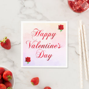 Happy Valentine's Day Soft Pastel Rote Rosen Party Serviette