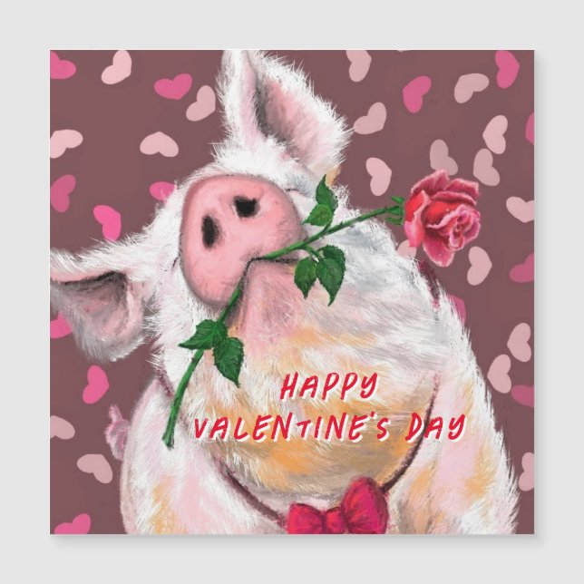 Happy Valentine's Day Spielful Card Gentleman Pig Magnetkarte (Vorderseite)