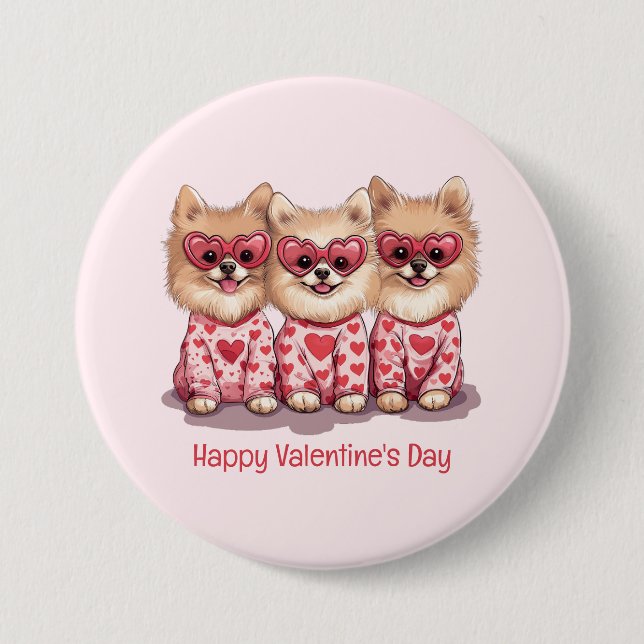 Happy Valentines Day Spitz Hunde Button (Vorderseite)