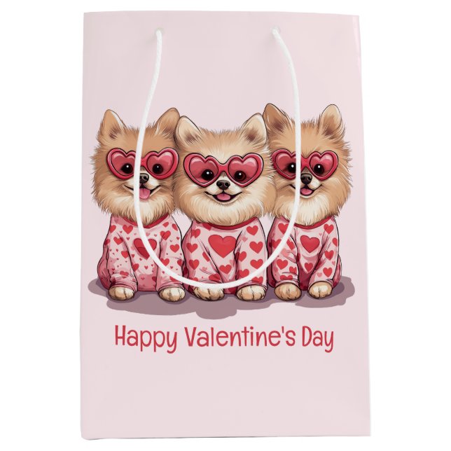 Happy Valentines Day Spitz Hunde Mittlere Geschenktüte (Vorderseite)