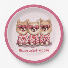 Happy Valentines Day Spitz Hunde Pappteller