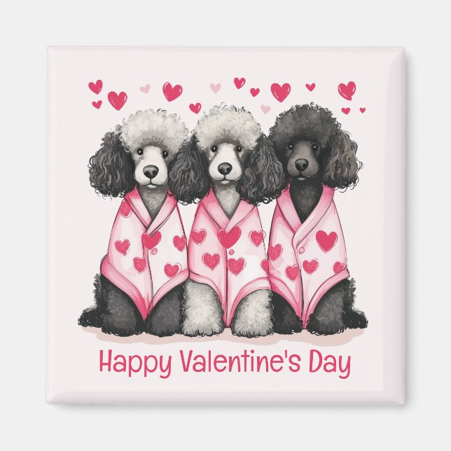Happy Valentines Day Standard Poodle Hunde Magnet (Vorne)