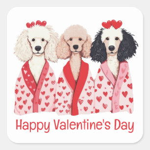 Happy Valentines Day Standard Poodle Hunde Quadratischer Aufkleber
