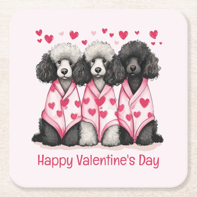 Happy Valentines Day Standard Poodle Hunde Rechteckiger Pappuntersetzer (Vorderseite)