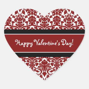 Happy Valentine's Day Stickers Red Damask