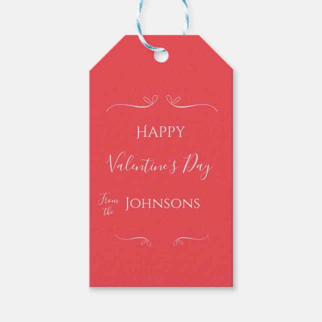Happy Valentines Day Stilvoll Rosa Rot Geschenkanhänger (Vorderseite)