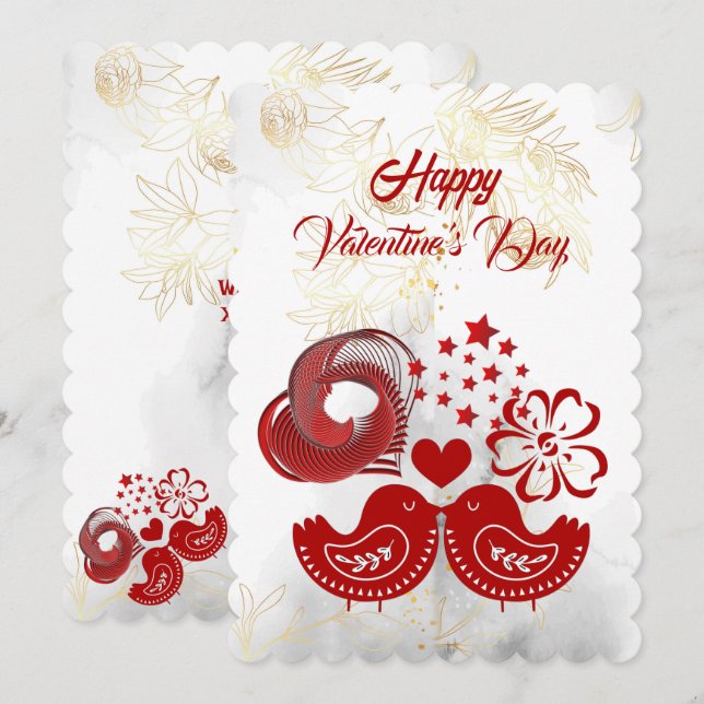 Happy Valentines Day Sweeping Heart Love Bird Card Einladung (Vorne/Hinten)