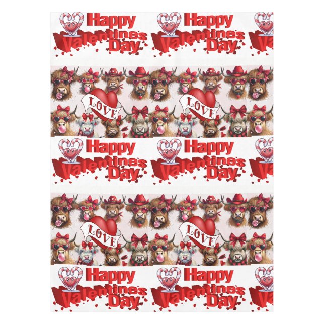 Happy Valentine's Day Tablecloth Kühe Rotes Herz Tischdecke (Vorderseite)