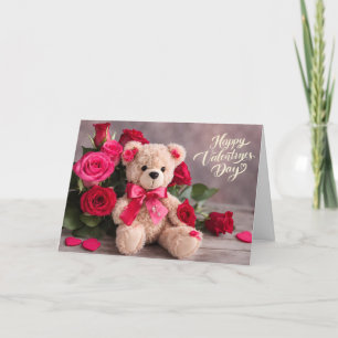 Happy Valentine's Day Teddy Bären mit Rose Feiertagskarte