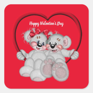 Happy Valentine's Day Teddy Bears Square Sticker