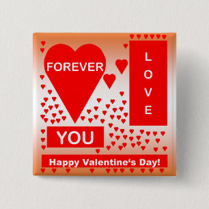 Happy Valentine's Day Text Forever Love Hearts Red Button