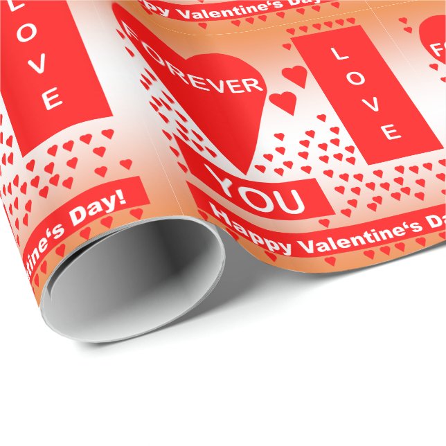 Happy Valentine's Day Text Forever Love Hearts Red Geschenkpapier (Rolleneckpunkt)