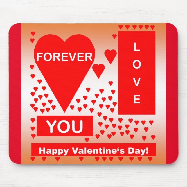 Happy Valentine's Day Text Forever Love Hearts Red Mousepad (Vorne)