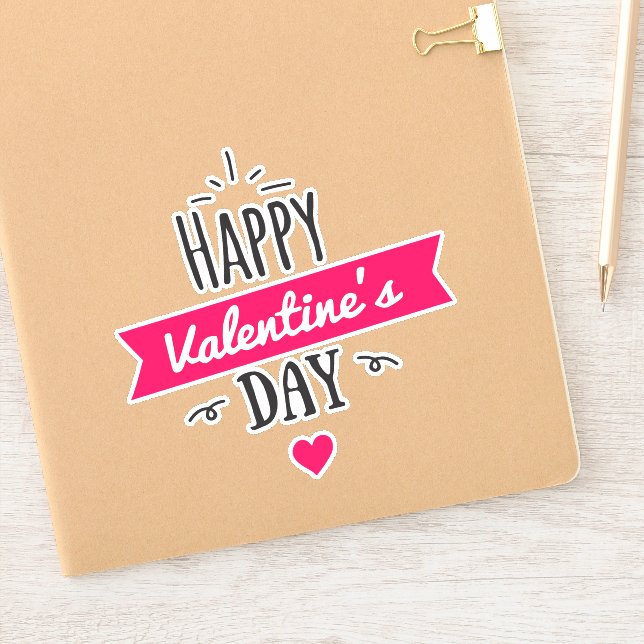 Happy Valentine's Day Text mit rosa Herz Aufkleber (Notizbuch)