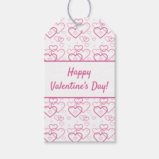 Happy Valentine's Day Text & Pink Hearts Muster Geschenkanhänger (Vorderseite)