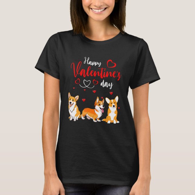 Happy Valentine's Day Three Cute Corgi Dogs Lover  T-Shirt (Vorderseite)