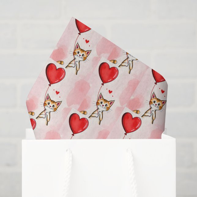 Happy Valentine's Day Tissue Paper Cat Red Hearts Seidenpapier (Geschenktüte)
