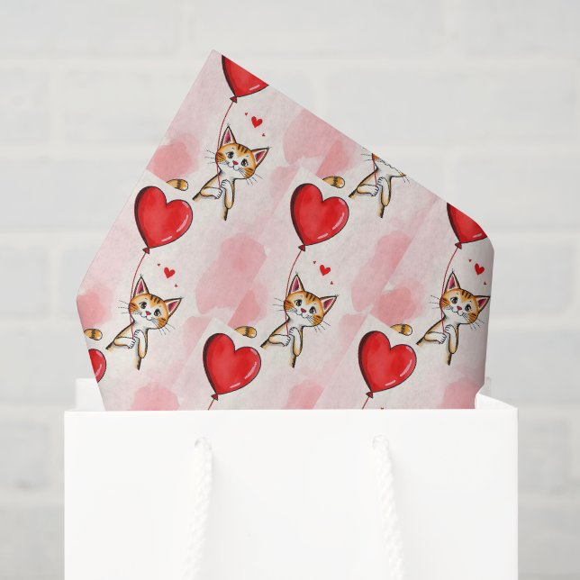 Happy Valentine's Day Tissue Paper Cat Red Hearts Seidenpapier (Geschenktüte)