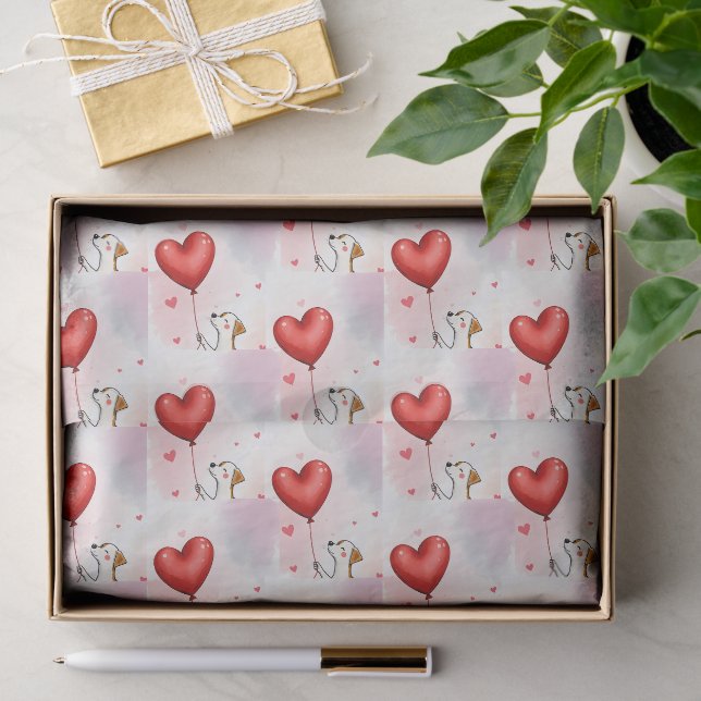 Happy Valentine's Day Tissue Paper Dog Red Hearts Seidenpapier (Geschenk)