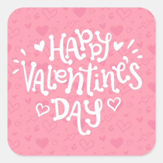 Happy Valentine's Day Typografy | SIEGEL Quadratischer Aufkleber (Vorderseite)