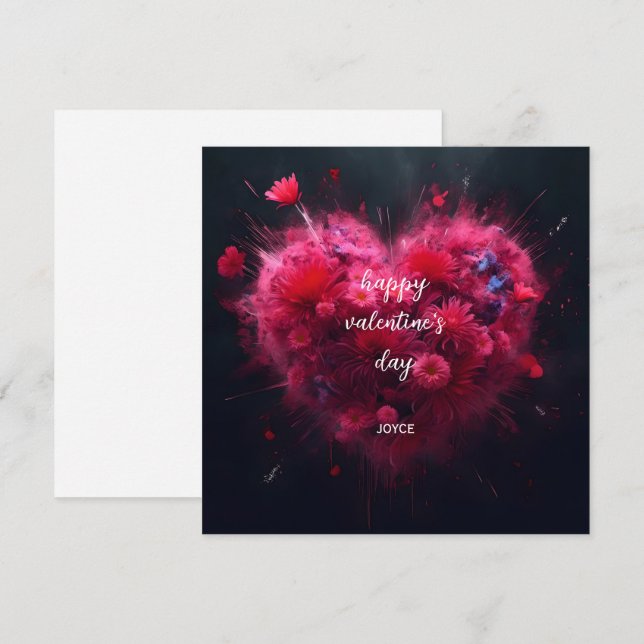 Happy Valentine's Day - Vibrant Pink Heart Karte (Vorne/Hinten)